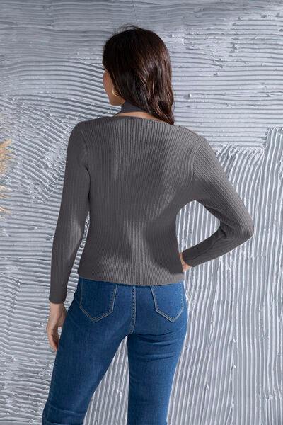 Halter Neck Long Sleeve Sweater - Trendsi