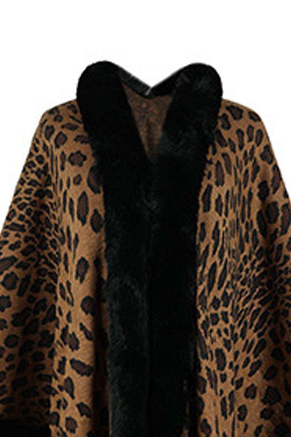 Leopard Open Front Poncho - Trendsi - Flyclothing LLC
