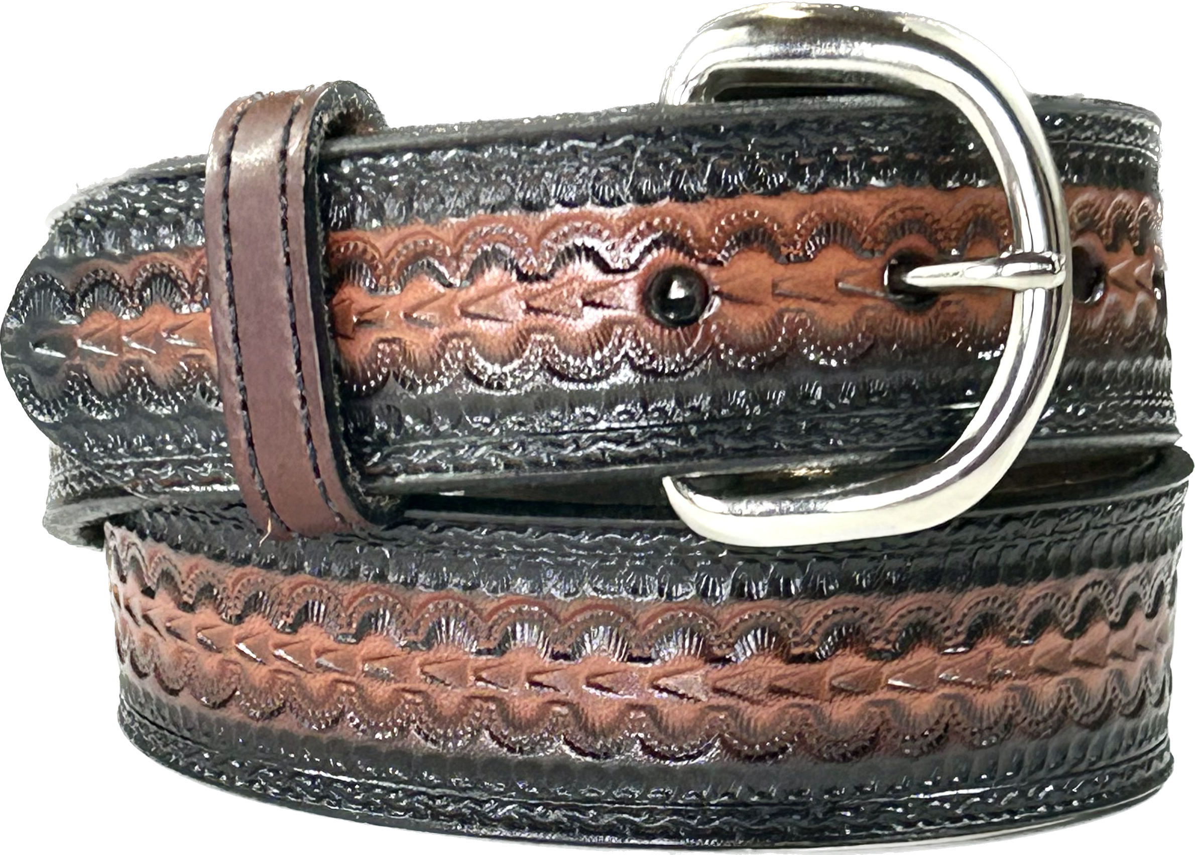 Rockmount Clothing Black/Brown Tooled Scalloped Genuine Leather Western Belt