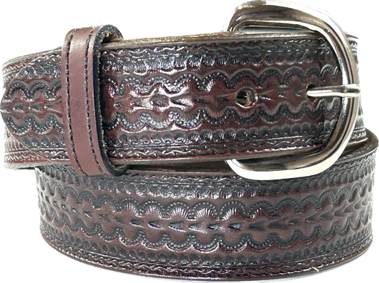 Rockmount Clothing Brown Tooled Scalloped Genuine Leather Western Belt