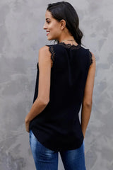 Eyelash Lace V-Neck Tank Top - Trendsi - Flyclothing LLC