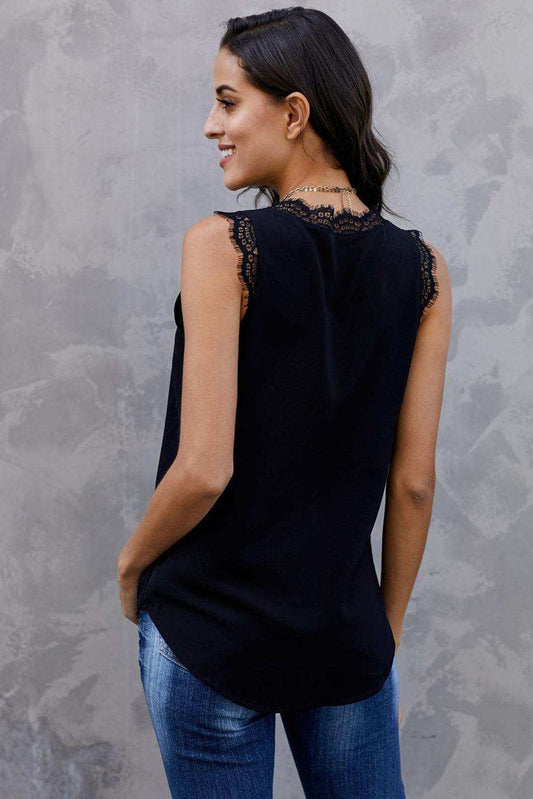 Eyelash Lace V-Neck Tank Top - Trendsi - Flyclothing LLC