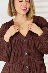 Pocketed Button Up Dropped Shoulder Cardigan - Trendsi