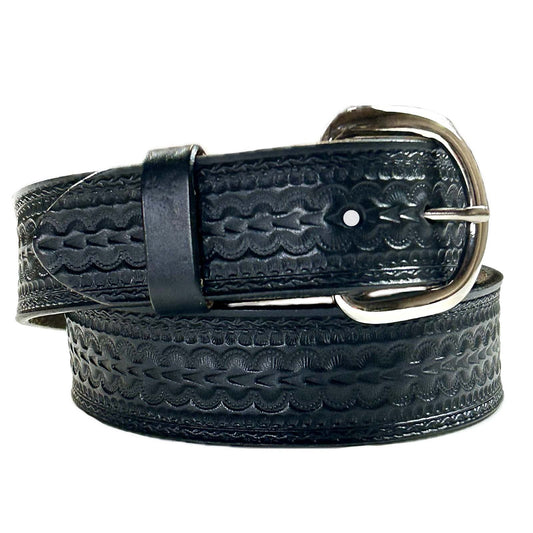 Rockmount Clothing Black Tooled Scalloped Genuine Leather Western Belt