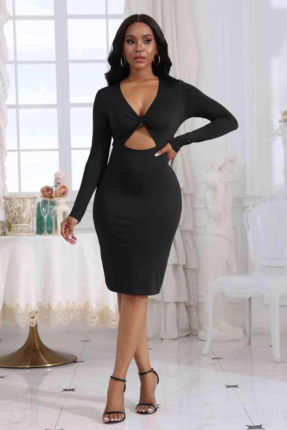 Cutout Twisted Long Sleeve Dress - Trendsi - Flyclothing LLC