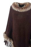 Faux Fur Trim Fringed Poncho - Trendsi - Flyclothing LLC