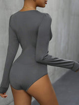 Lace Detail Plunge Long Sleeve Bodysuit - Trendsi - Flyclothing LLC
