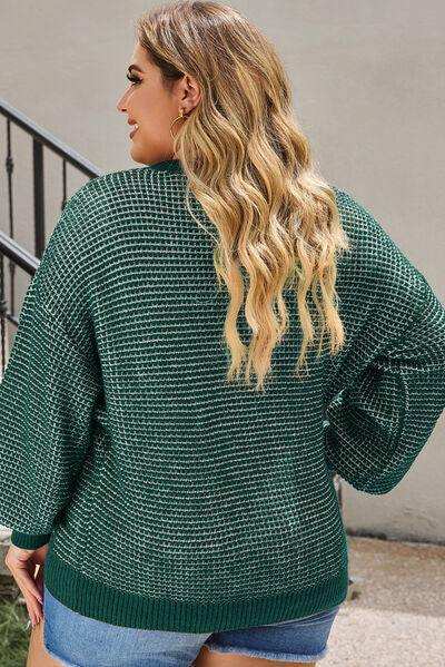 Plus Size Waffle-Knit Round Neck Dropped Shoulder Sweater - Trendsi - Flyclothing LLC