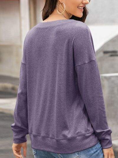 Quarter Button Dropped Shoulder Blouse - Trendsi - Flyclothing LLC