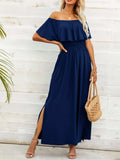 Off-Shoulder Slit Maxi Dress - Trendsi - Flyclothing LLC