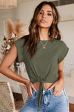 Tied Round Neck Crop Tee - Trendsi - Flyclothing LLC