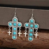 Artificial Turquoise Cross Shape Earrings - Trendsi - Flyclothing LLC