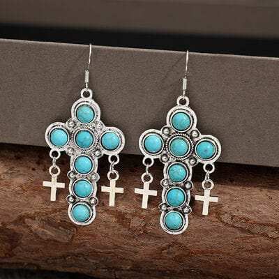 Artificial Turquoise Cross Shape Earrings - Trendsi - Flyclothing LLC