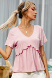 Frill Trim Short Sleeve Tee - Trendsi - Flyclothing LLC