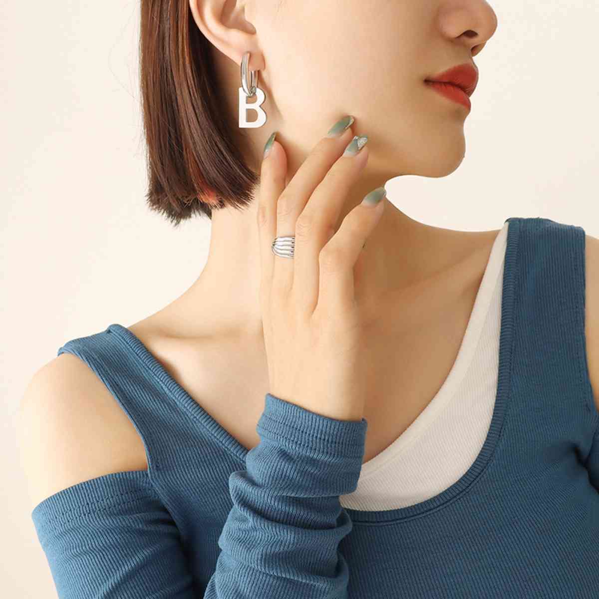 Letter B Titanium Steel Earrings - Trendsi - Flyclothing LLC