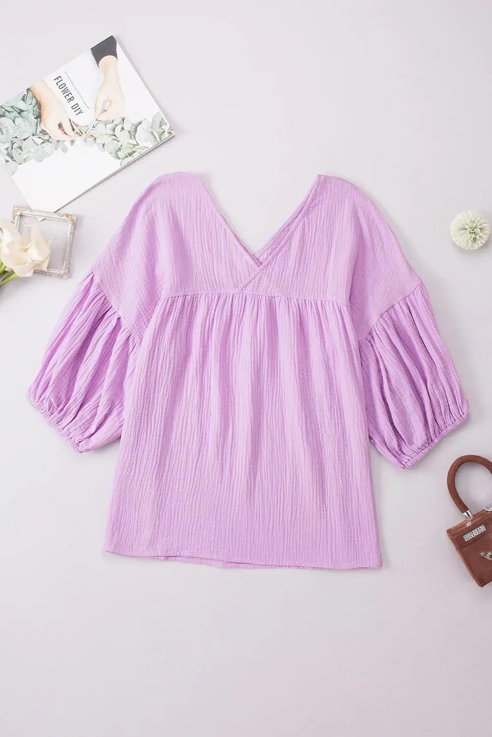 Dropped Shoulder V-Neck Blouse - Trendsi - Flyclothing LLC