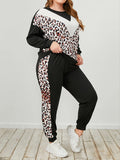 Plus Size Leopard Sweatshirt and Sweatpants Set - Trendsi
