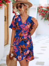 Printed Flounce Sleeve Tied Dress - Trendsi - Flyclothing LLC