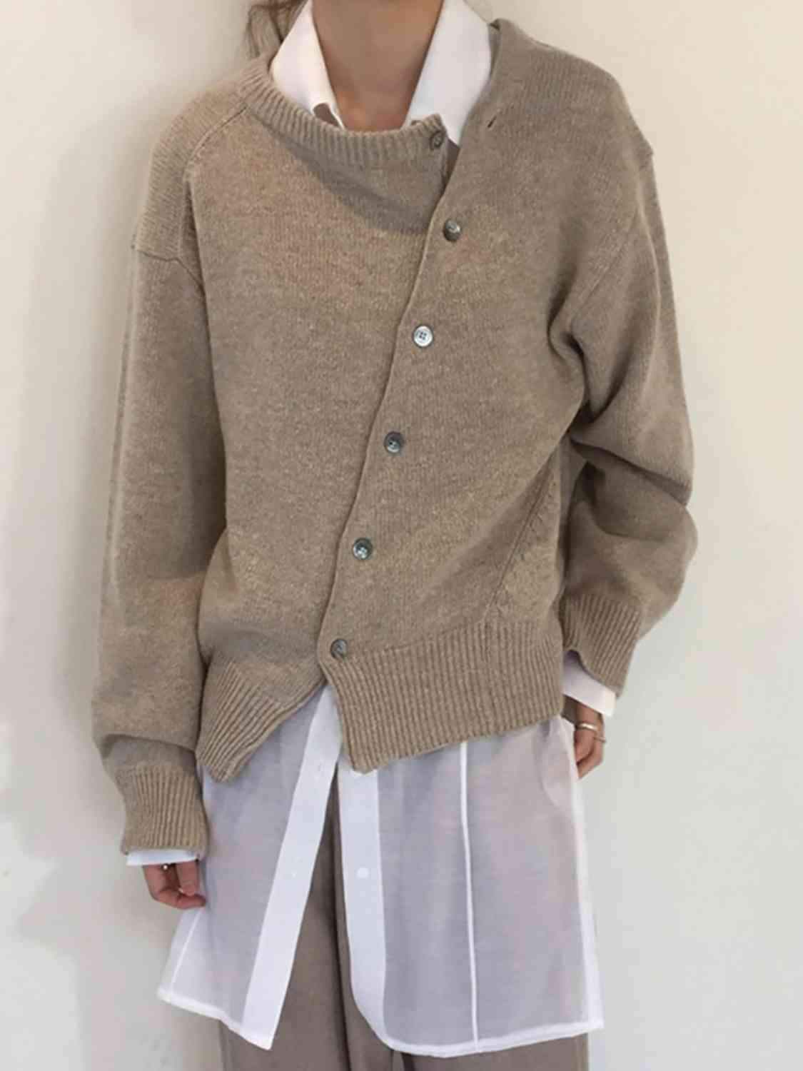 Dropped Shoulder Buttoned Cardigan - Trendsi - Flyclothing LLC