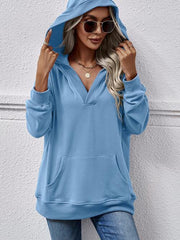 V-Neck Drop Shoulder Long Sleeve Hoodie - Flyclothing LLC