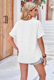 Buttoned Notched Neck Eyelet Top - Trendsi - Flyclothing LLC
