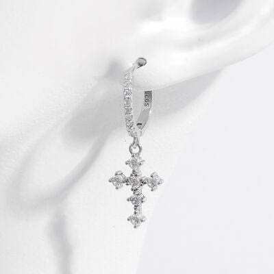 925 Sterling Silver Inlaid Zircon Cross Dangle Earrings - Trendsi - Flyclothing LLC
