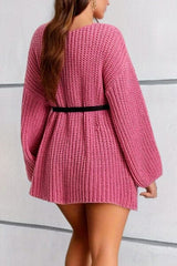 Boat Neck Dropped Shoulder Mini Sweater Dress - Trendsi
