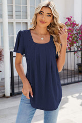 Eyelet Square Neck Flutter Sleeve Blouse - Trendsi - Flyclothing LLC