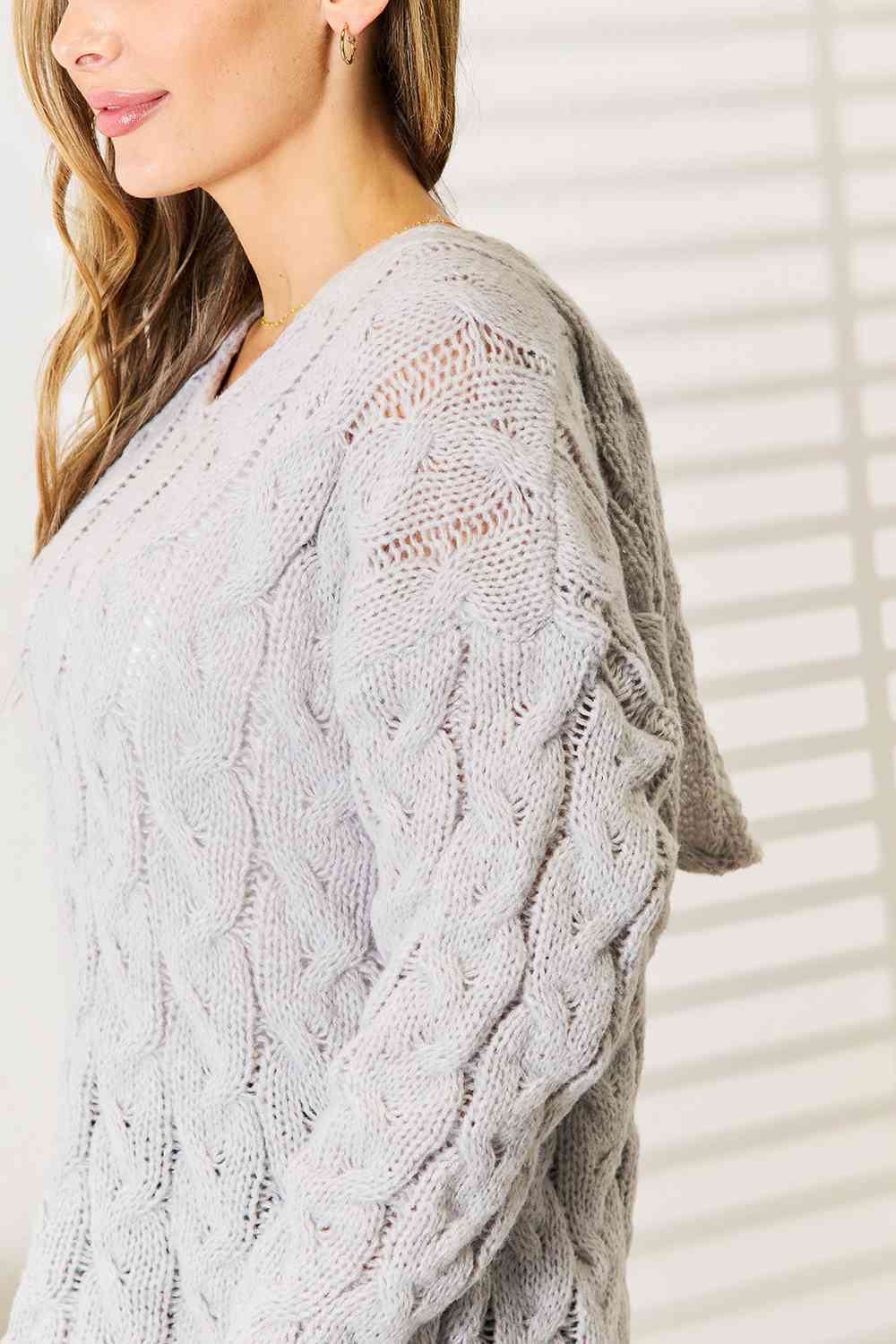 Woven Right Cable-Knit Hooded Sweater - Trendsi - Flyclothing LLC