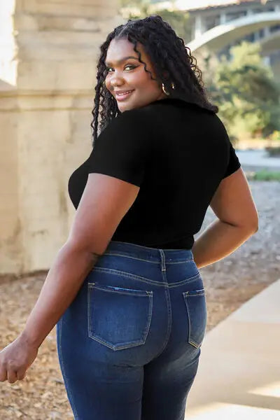 Basic Bae Full Size Round Neck Short Sleeve Bodysuit - Trendsi - Flyclothing LLC