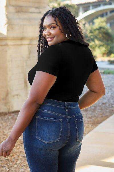 Basic Bae Full Size Round Neck Short Sleeve Bodysuit - Trendsi - Flyclothing LLC