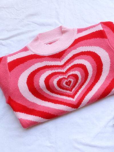 Heart Mock Neck Long Sleeve Sweater - Trendsi - Flyclothing LLC