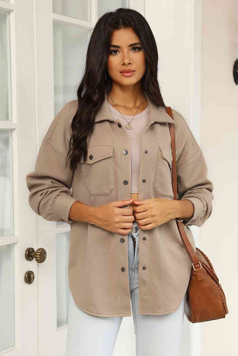 Snap Down Collared Jacket - Trendsi - Flyclothing LLC