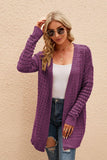 Openwork Horizontal Ribbing Open Front Cardigan - Trendsi
