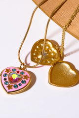 Rhinestone Decor Heart Box Pendant Necklace - Trendsi - Flyclothing LLC