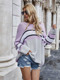 Striped Horizontal Ribbing Long Sleeve Tunic Sweater - Trendsi