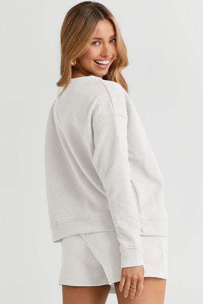 Round Neck Dropped Shoulder Top and Shorts Set - Trendsi - Flyclothing LLC