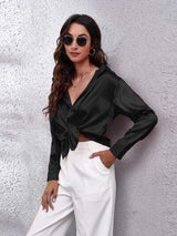 Button Up Collared Neck Long Sleeve Shirt - Trendsi - Flyclothing LLC
