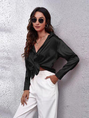 Button Up Collared Neck Long Sleeve Shirt - Trendsi