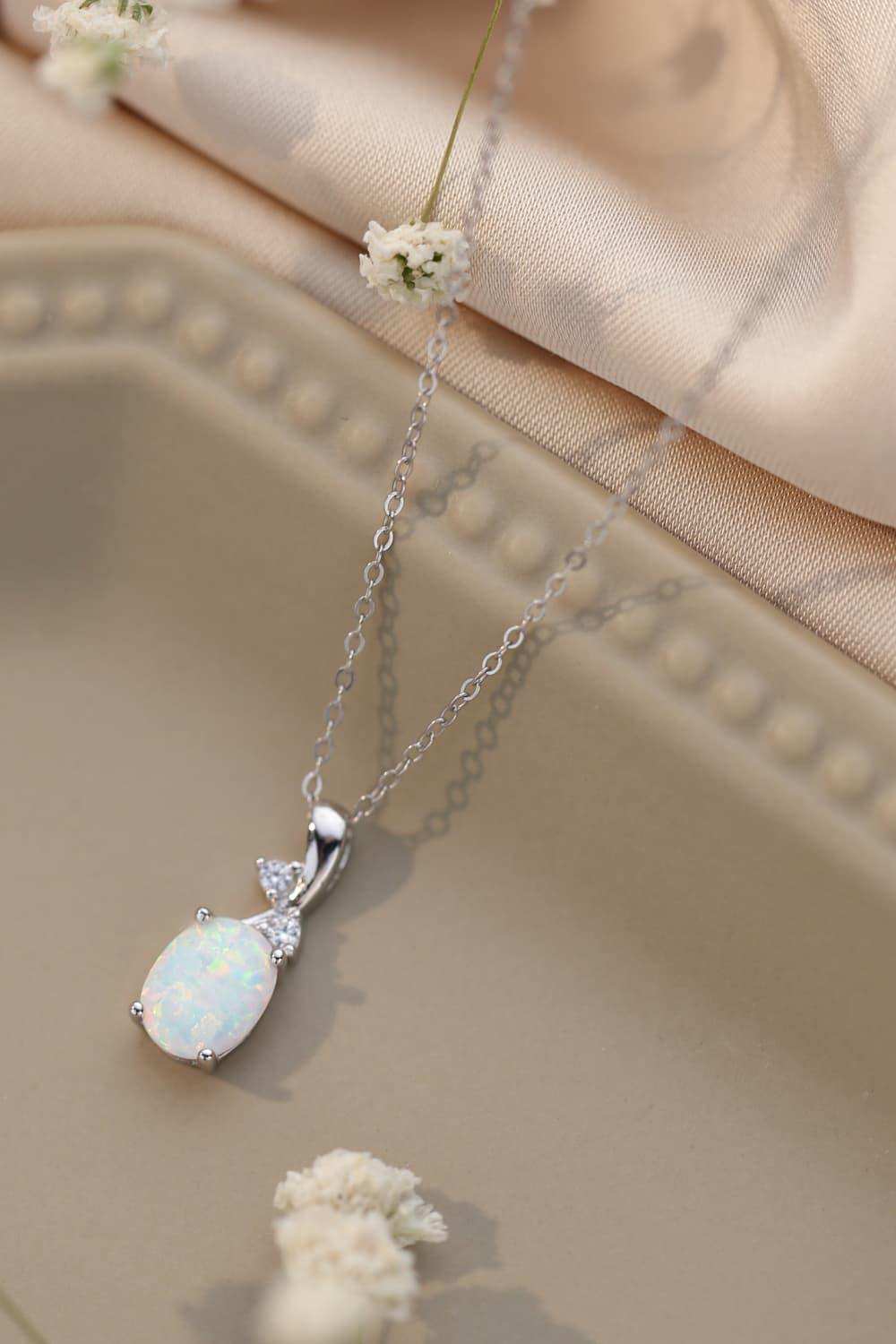 Opal Oval Pendant Chain Necklace - Trendsi - Flyclothing LLC