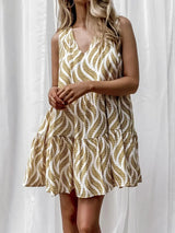 Printed V-Neck Sleeveless Mini Dress - Trendsi - Flyclothing LLC