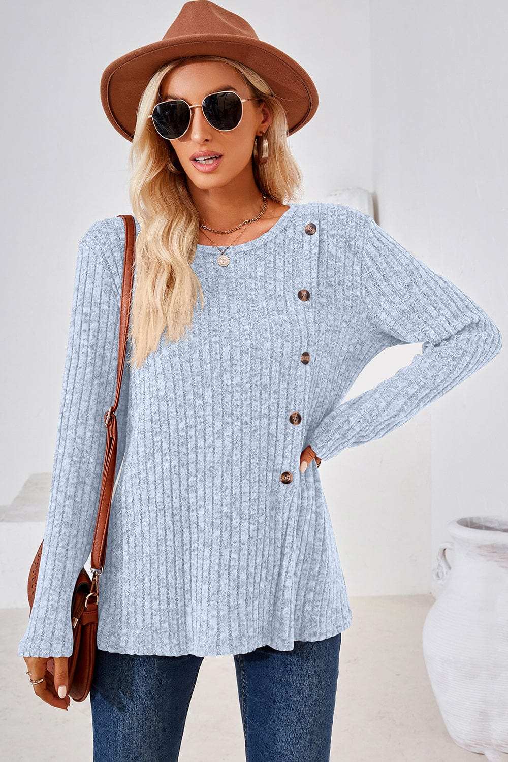 Round Neck Long Sleeve T-Shirt - Trendsi - Flyclothing LLC