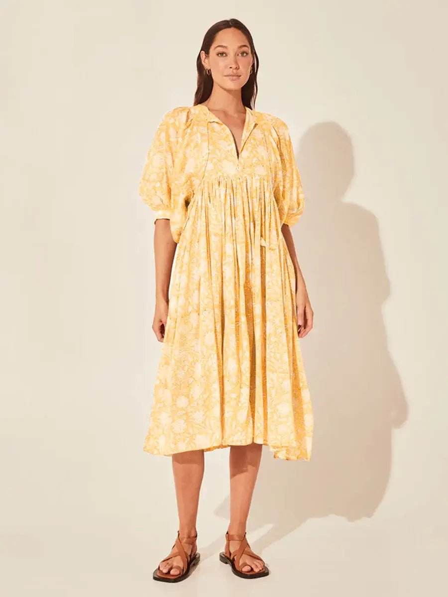 Floral Tie Neck Lantern Sleeve Dress - Trendsi - Flyclothing LLC
