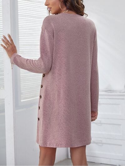 Decorative Button Round Neck Dress - Trendsi