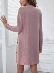 Decorative Button Round Neck Dress - Trendsi