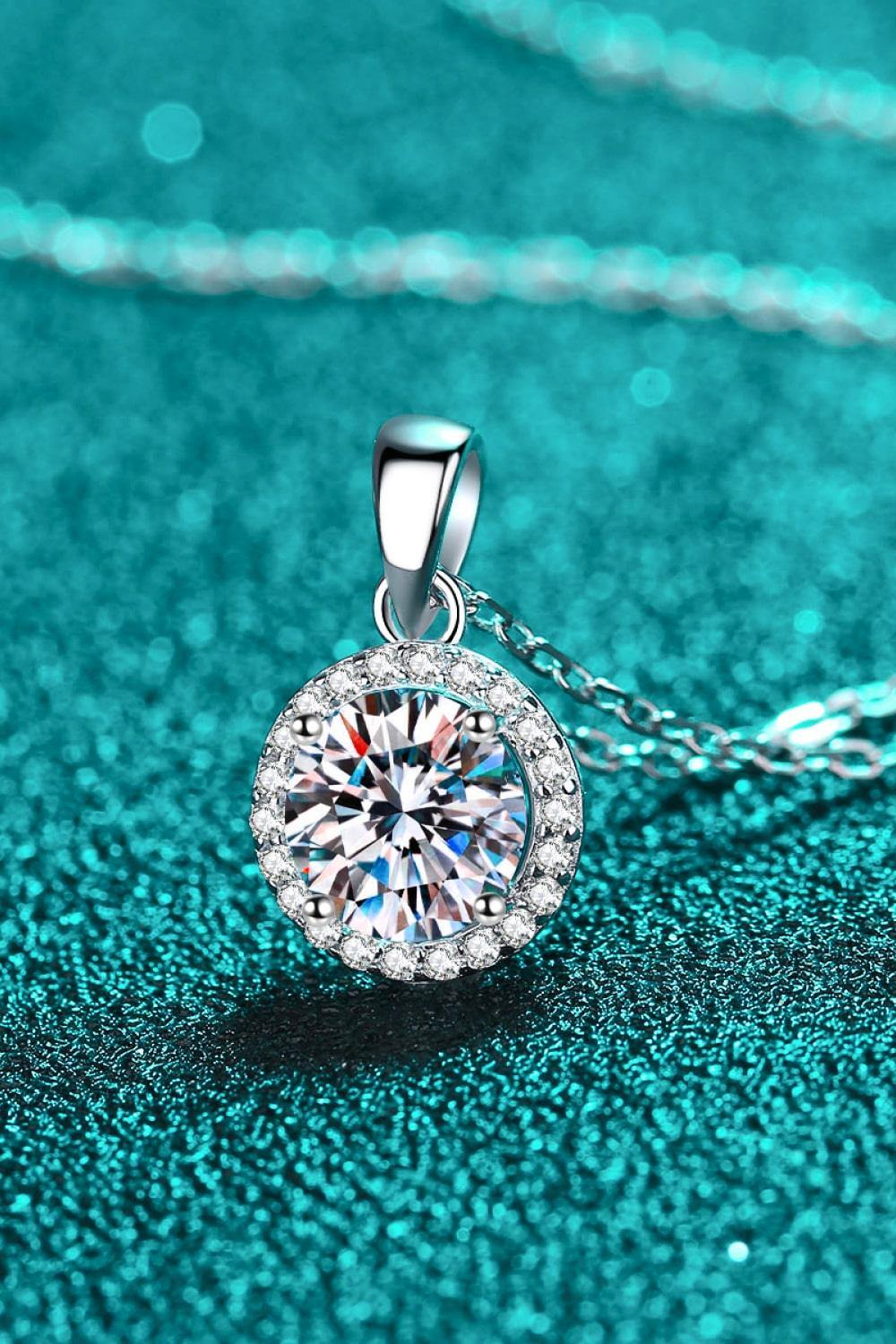 Chance to Charm 1 Carat Moissanite Round Pendant Chain Necklace - Trendsi