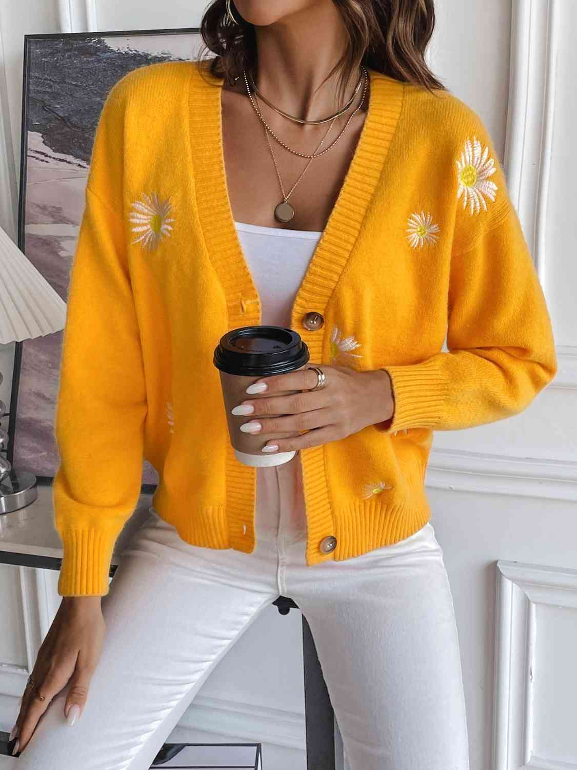 Floral Button Up Cardigan - Trendsi - Flyclothing LLC
