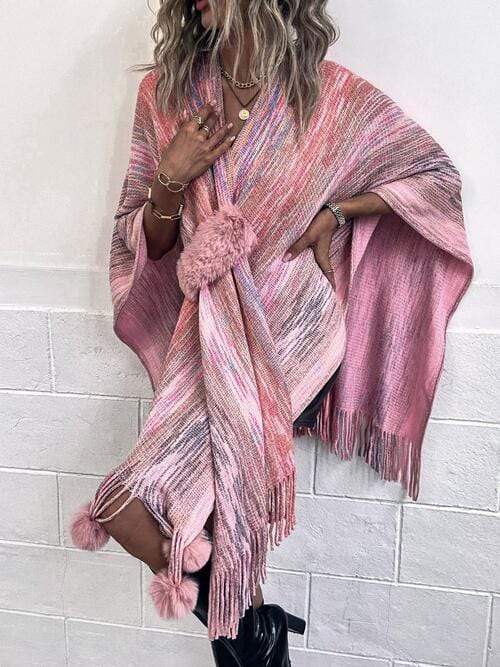 Heathered Fringe Hem Poncho - Trendsi - Flyclothing LLC