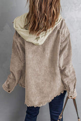 Snap Front Hooded Corduroy Shacket - Trendsi - Flyclothing LLC