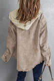 Snap Front Hooded Corduroy Shacket - Trendsi